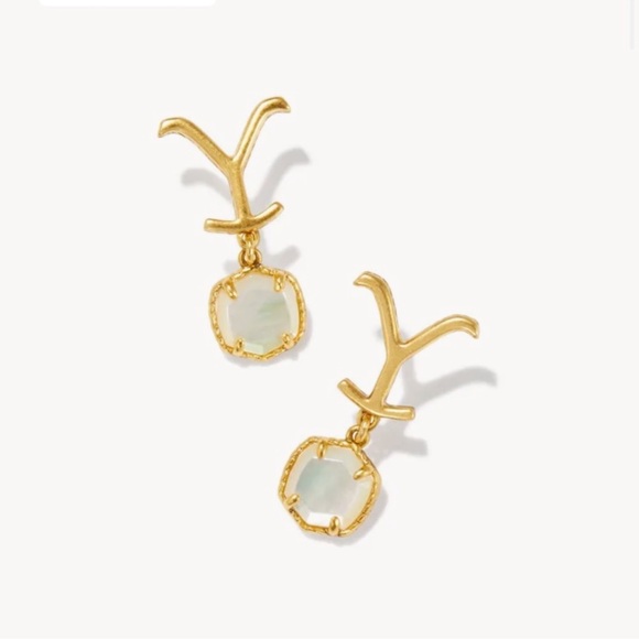 Yellow Rose Kendra Scott x Yellowstone Vintage Gold Dutton MOP Drop Earrings NWT